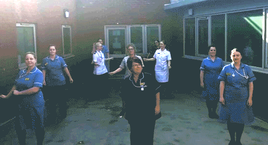Some NLaG staff dancing in a cheery way